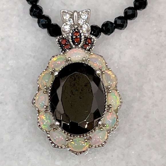 Silver Shungite Multigemstone Pendant Thai Black Spinel Beaded Necklace - Picture 8 of 14